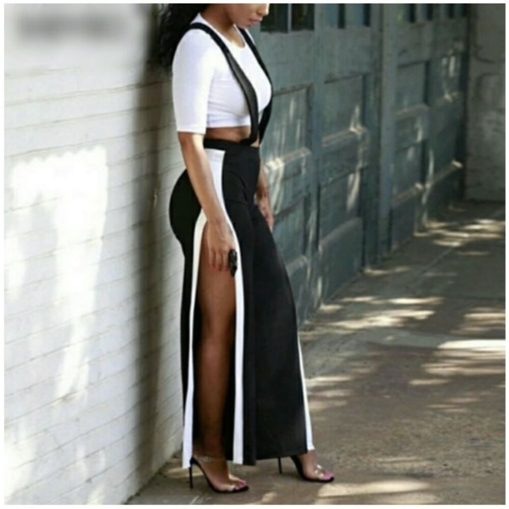 Women 2PC Set 3/4 Sleeve Crop Top Wide Leg Jumpsuit Outfit burgundy black mustar - Picture 5 of 9